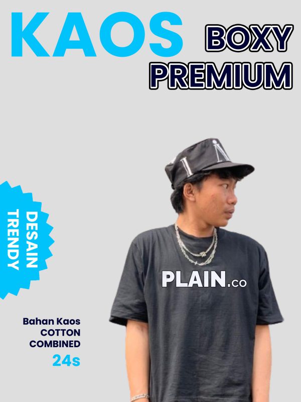 Kaos Boxy PLAIN IND Black - Trendy Casual Oversize Tee Unisex - Gambar 6