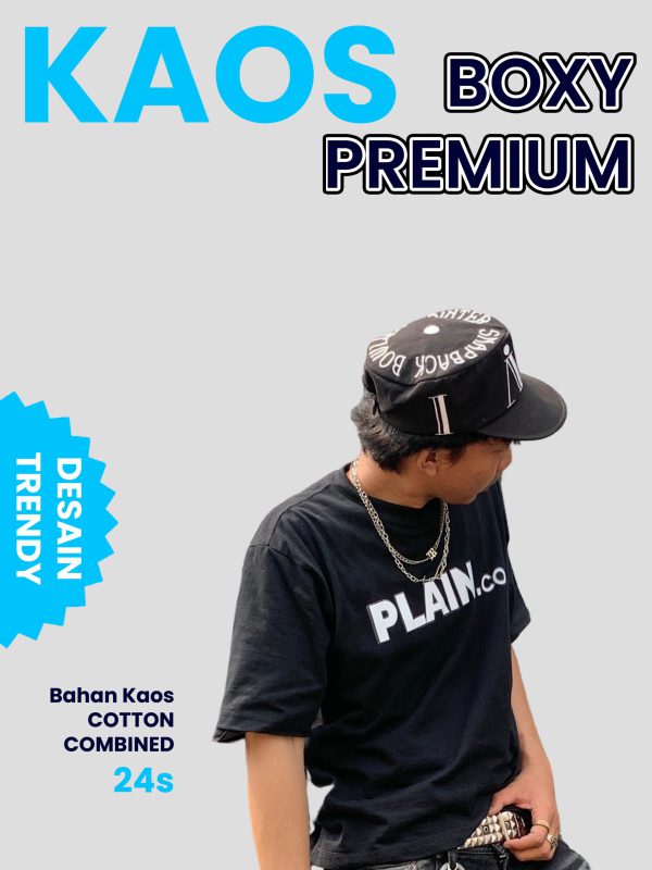 Kaos Boxy PLAIN IND Black - Trendy Casual Oversize Tee Unisex - Gambar 4