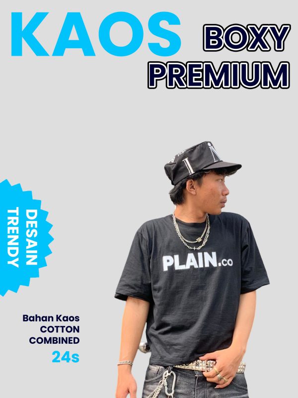 Kaos Boxy PLAIN IND Black - Trendy Casual Oversize Tee Unisex - Gambar 3