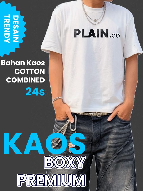 Kaos Boxy PLAIN IND White - Trendy Casual Oversize Tee Unisex - Gambar 4